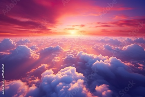 amazing sunset sky and clouds from above, beautiful sunrise landscape background