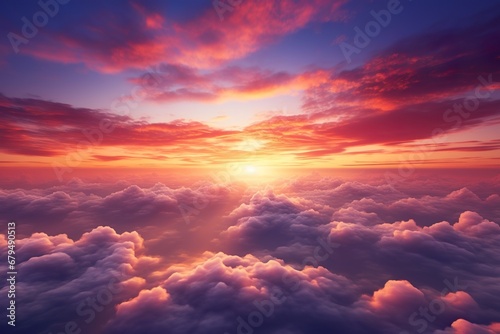 amazing sunset sky and clouds from above, beautiful sunrise landscape background