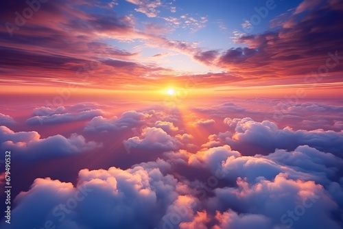 amazing sunset sky and clouds from above, beautiful sunrise landscape background