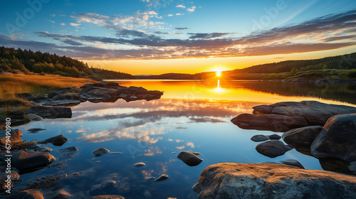 sunset over the river HD 8K wallpaper Stock Photographic Image 