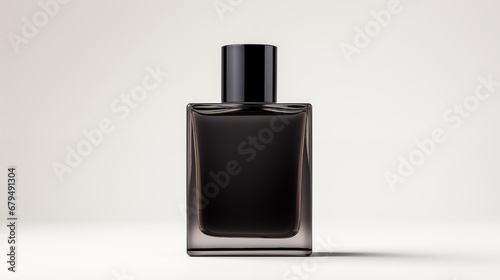 black bottle with perfume on a white background