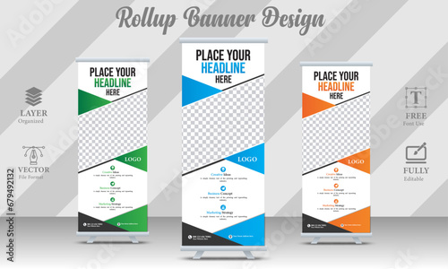 creative minimal Professional Corporate Roll Up Banner Standee Template Modern Business and travel X Banner Design
 photo