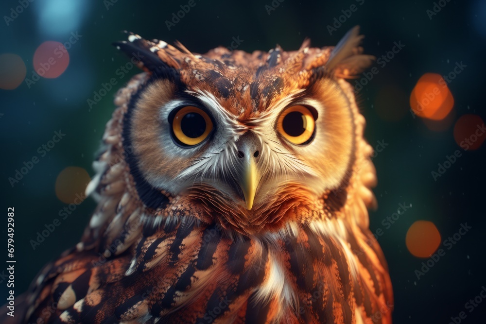 Beautiful owl portrait with bokeh background, close up. Beautiful owl portrait with bokeh background, close up.