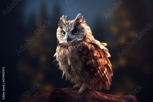 Portrait of a beautiful owl with orange eyes on a dark background