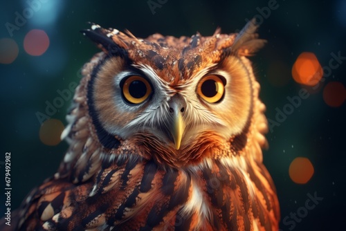 Beautiful owl portrait with bokeh background, close up. © Angus.YW