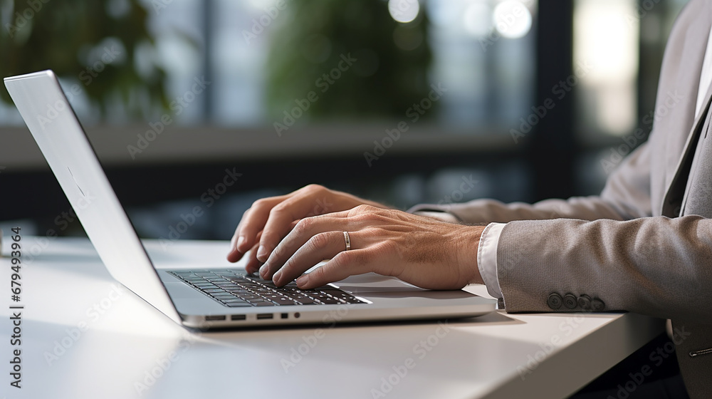 Professional Businessman Working on Laptop in Modern Office Setting - Productivity and Technology Concept. Professional Businessman Working on Laptop in Modern Office Setting - Productivity and Technology Concept.