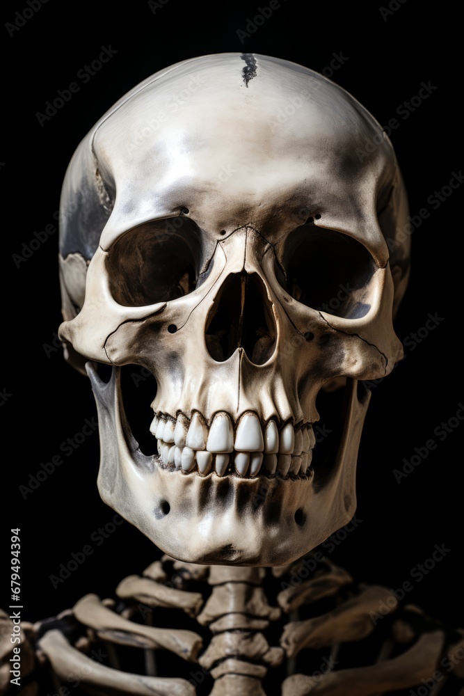 Close-up skeleton isolated front view Close-up skeleton isolated front view