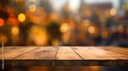 Empty wooden table and abstract bokeh background. For product display
