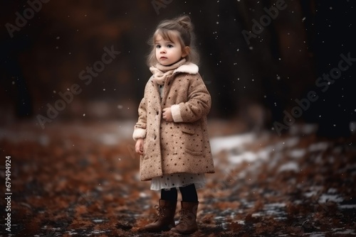 little girl wearing a fance winter dress - outdoor photo photo