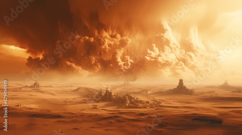 a cybernetic sandstorm raging across an desert photo