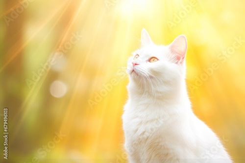 Close-up of cute cat gazing at something with beautiful bokeh background