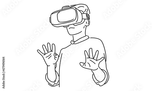 line art of man in glasses device virtual reality