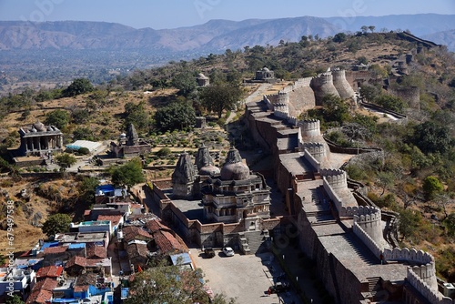 A view of the Kumbhalgarh wall. The second-longest wall in the world, Rajasthan, India. Kumbhalgarh, known as the Great Wall of India, is a fortress on the westerly range of Aravalli Hills.