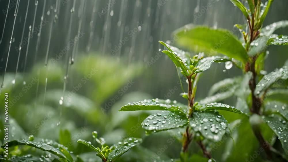 Slow Motion Rain On Plant