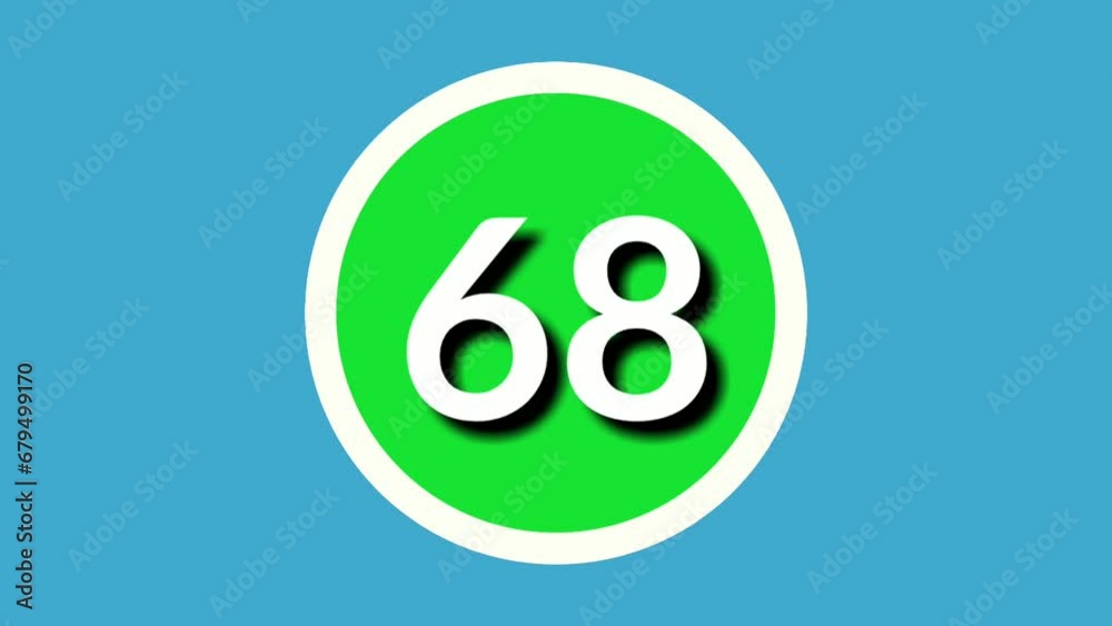 Number 68 sixty eight sign symbol animation motion graphics on green sphere on blue background,4k cartoon video number for video elements Number 68 sixty eight sign symbol animation motion graphics on green sphere on blue background,4k cartoon video number for video elements