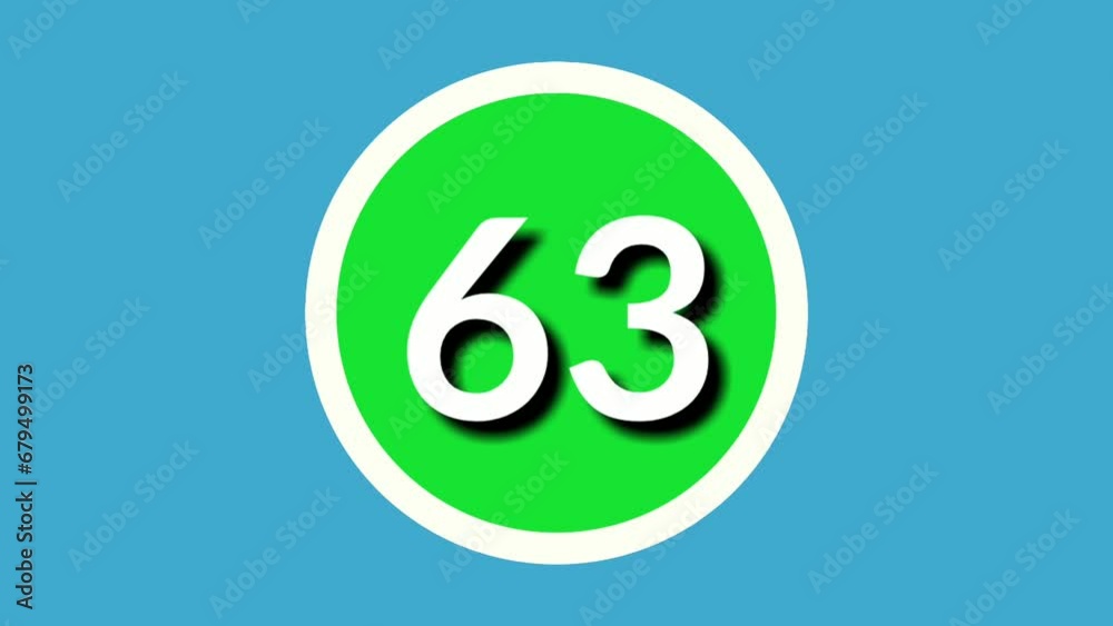 Number 63 sixty three sign symbol animation motion graphics on green sphere on blue background,4k cartoon video number for video elements Number 63 sixty three sign symbol animation motion graphics on green sphere on blue background,4k cartoon video number for video elements