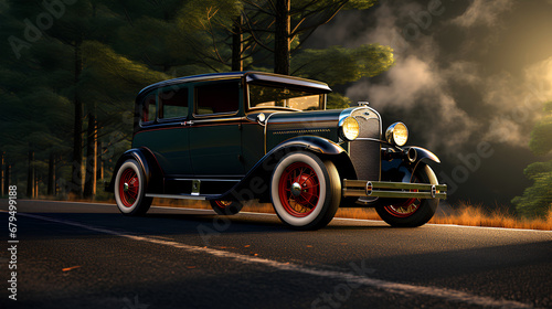 1931 Ford Model, A cinematic shot, low front angle, full view of the car, highly detailed, smooth, sharp focus, cinematic lighting. © Usman