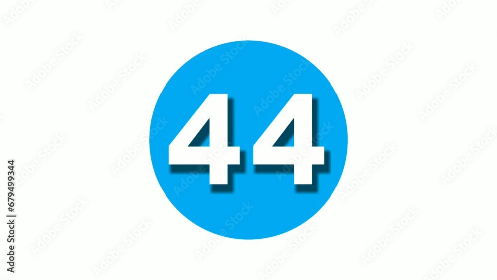 Number 44 forty four sign symbol animation motion graphics on blue circle white background,cartoon video number for video elements Number 44 forty four sign symbol animation motion graphics on blue circle white background,cartoon video number for video elements