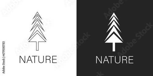 black and white pine tree vector, logo, icon. nature, tree, plant, pine, fir, pine tree, wood, leaf, leaves, forest, evergreen, environment, flat, logo, icon, clipart, sticker, vector illustration.