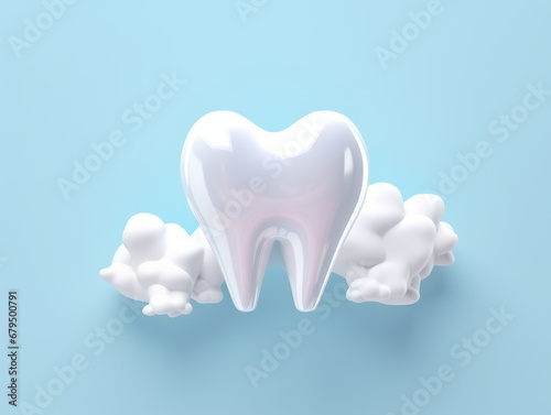 cloud and tooth on a blue background. 3D style imitation.