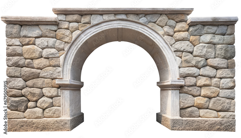 old stone arch , isolated on a transparent background . cutout or clipping path.	
