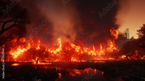 a man-made wildfire burning in an artificial park