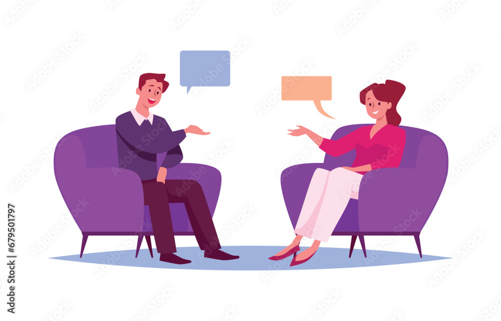 TV show with guest, vector celebrity male character giving interview to television presenter in broadcasting studio TV show with guest, vector celebrity male character giving interview to television presenter in broadcasting studio