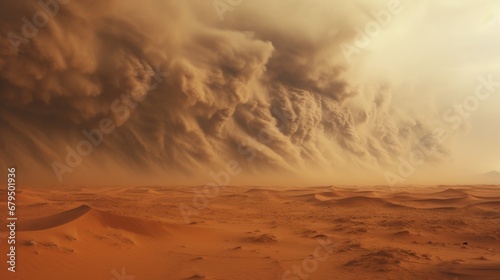 a massive dust storm obscuring a synthetic desert landscape
