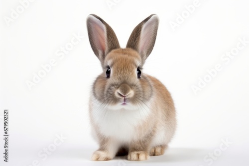 A cute Dutch rabbit with distinctive markings against a white background. Generative AI