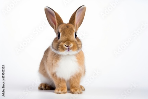A cute Dutch rabbit with distinctive markings against a white background. Generative AI © Aditya