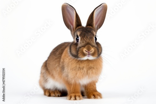 A cute Dutch rabbit with distinctive markings against a white background. Generative AI