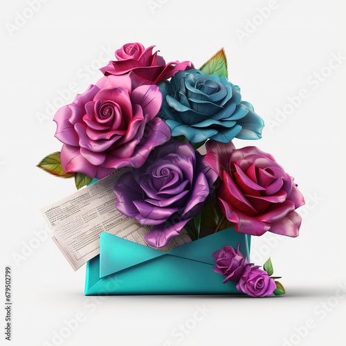 bouquet of roses with a card roses fantasy romance element stack of envelopes