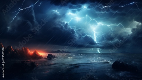 a powerful lightning storm illuminating a fictitious night sky