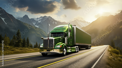 A green semi truck photo