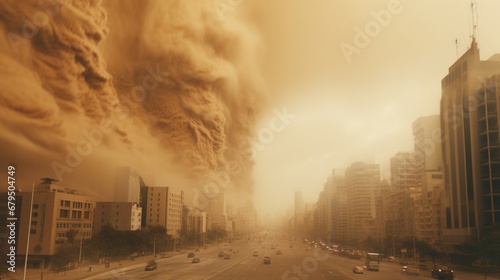 a virtual dust storm obscuring a cityscape