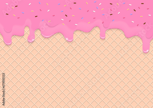 Strawberry sauce with ice cream cone background