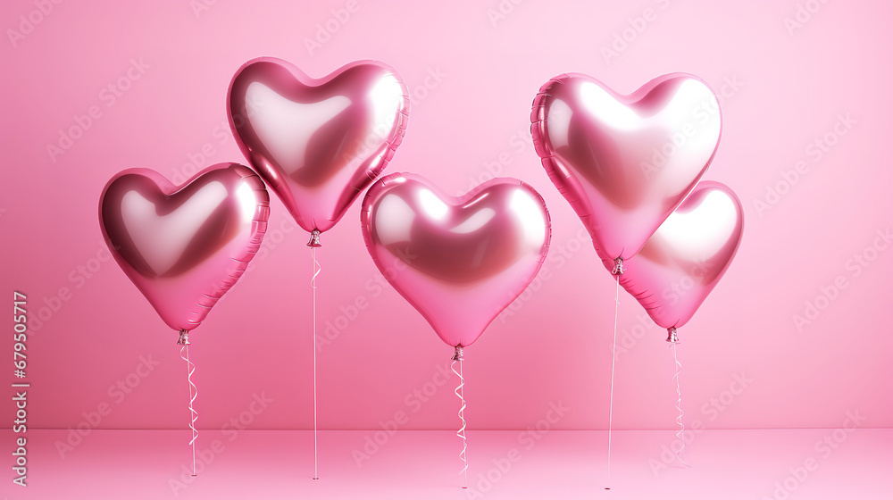 Background with pink heart shaped balloons for valentine's day. generative ai
