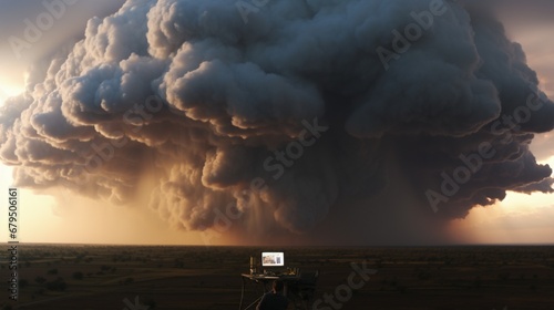 A virtual supercell storm escalates, prompting drones to conduct research and risk assessment