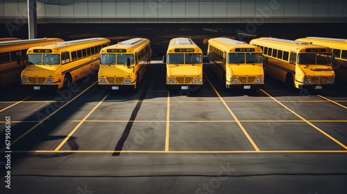 A group of yellow buses