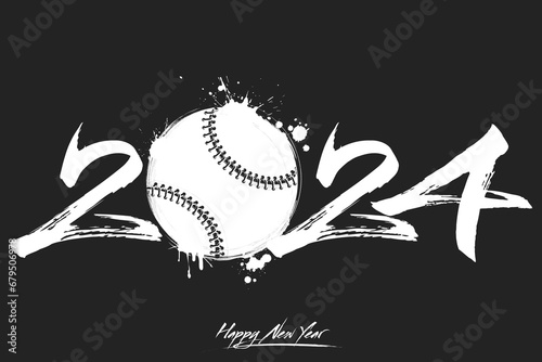 Photography Happy New Year 2024 and baseball ball
