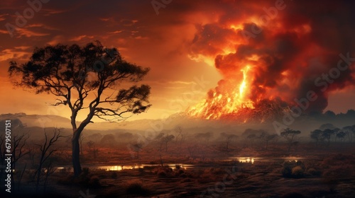 a wildfire engulfing an savannah