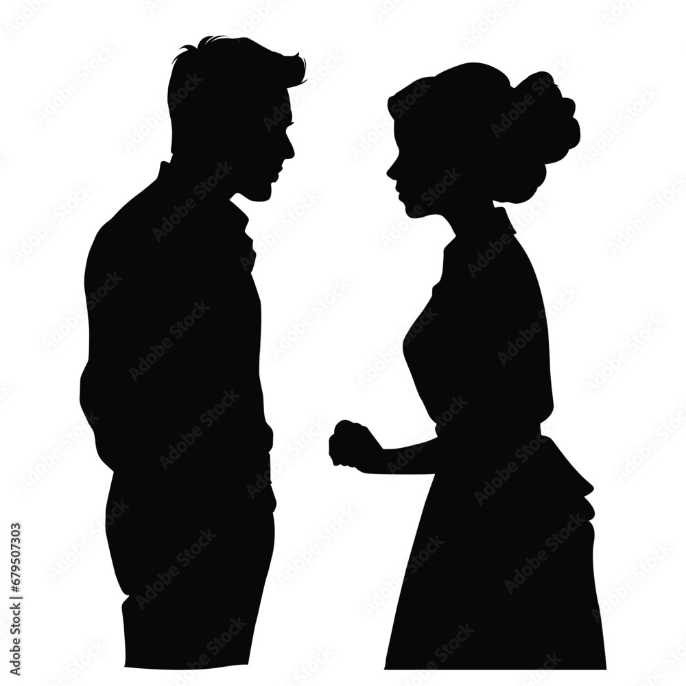 Husband and Wife Argument Silhouette on White