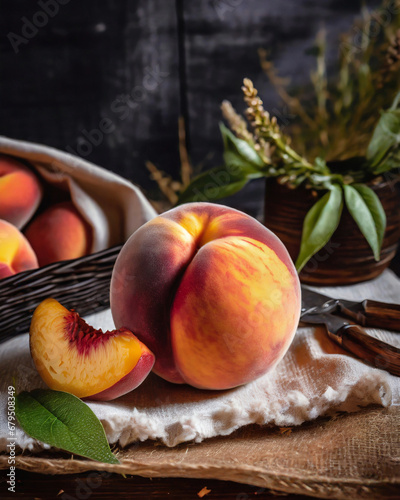 juicy Peach fruit, food photography, delicious, close up shot