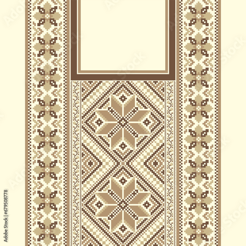 floral embroidery neckline background. ikat and cross stitch geometric seamless pattern ethnic oriental traditional. Aztec style illustration design for carpet, wallpaper, clothing, wrapping, batik.