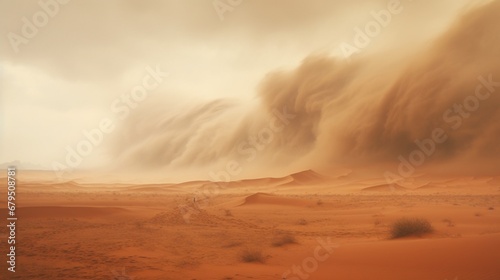 an dust storm raging across an artificial desert landscape © zahra