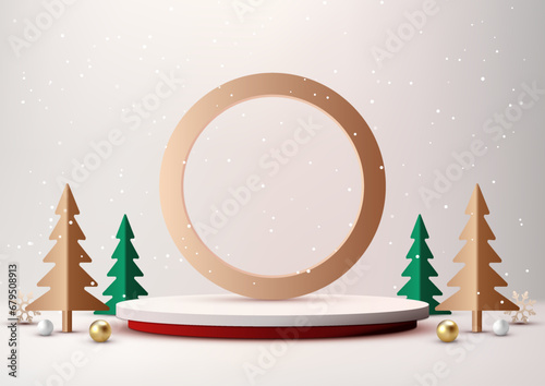 White and Red Christmas Podium Product Display Mockup Showroom Showcase