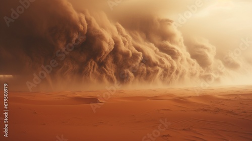 an dust storm raging across an artificial desert landscape