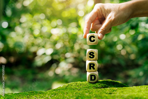 Corporate Sustainability Reporting Directive (CSRD) Concept. The European Union and financial reporting standards regarding sustainability disclosures. photo