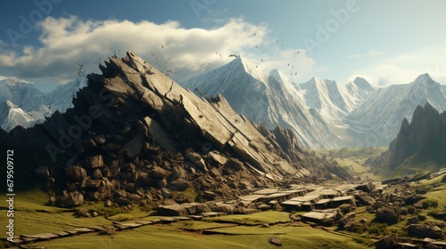 an earthquake shaking an isolated mountain range