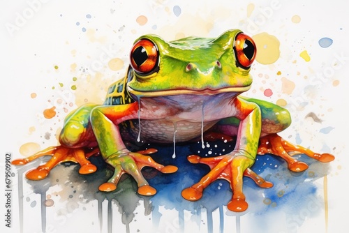 watercolor frog frog illustration with splash watercolor textured background unusual illustration watercolor frog